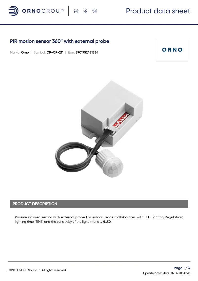 Página 1 del manual Ficha técnica ORNO OR-CR-211