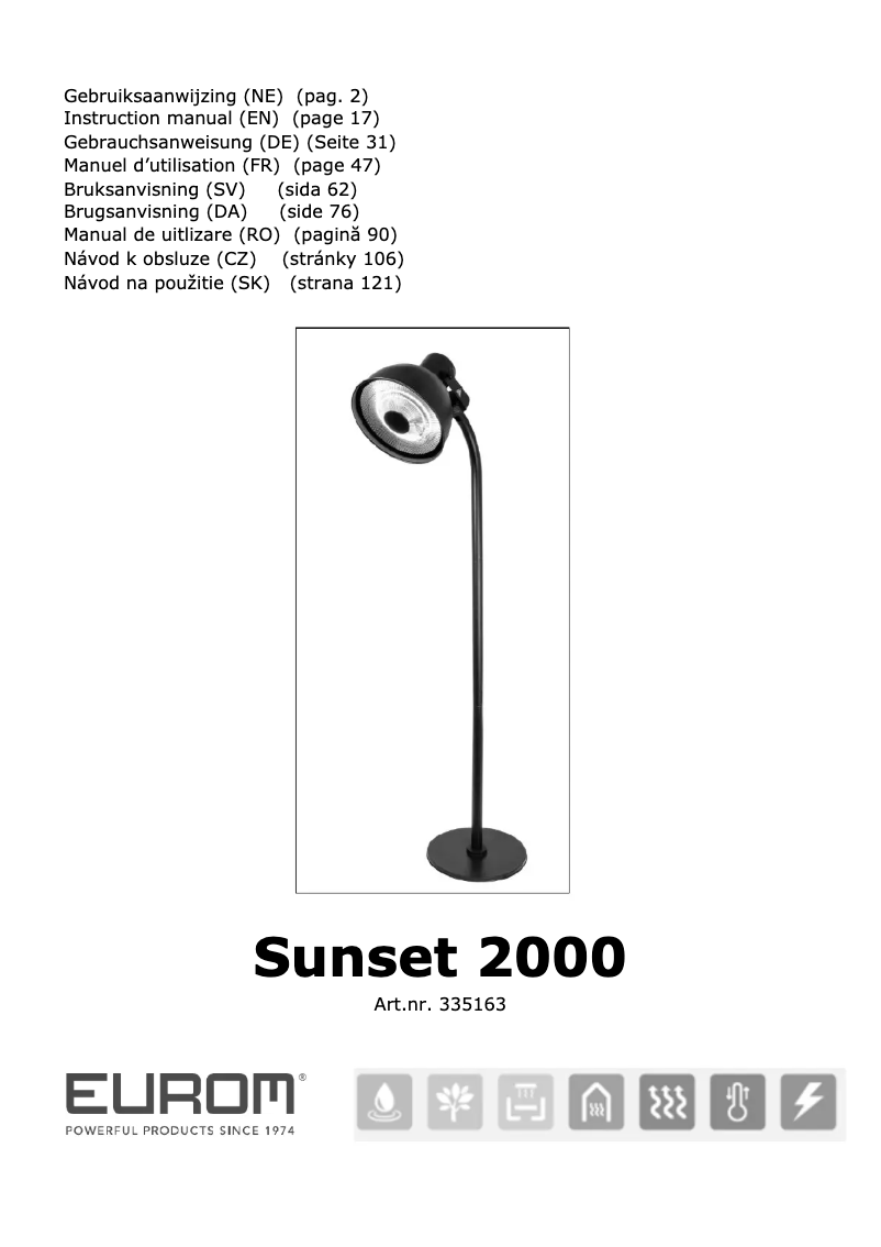 Page n°1 - Manuel utilisateur Eurom Sunset 2000