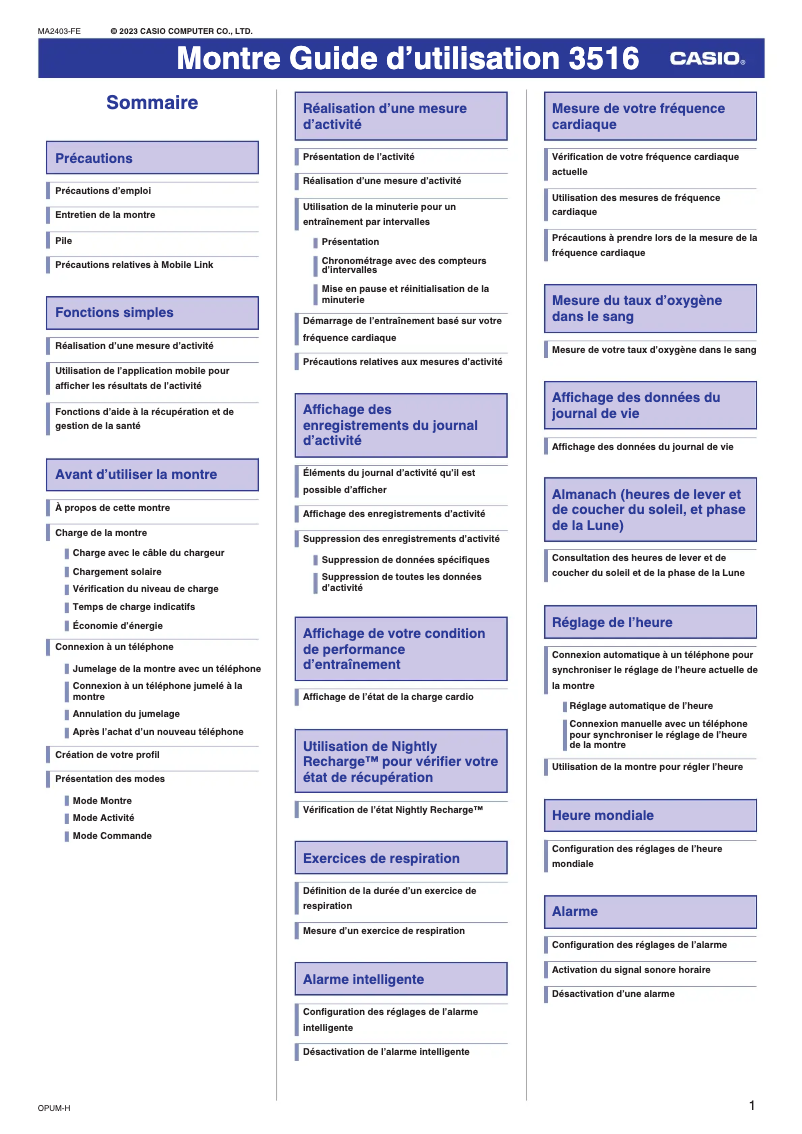 Page n°1 - Manuel utilisateur Casio G-Shock DW-H5600