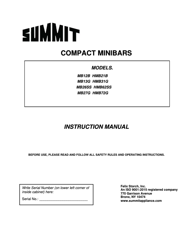 Page n°1 - Manuel utilisateur Summit MB26SS