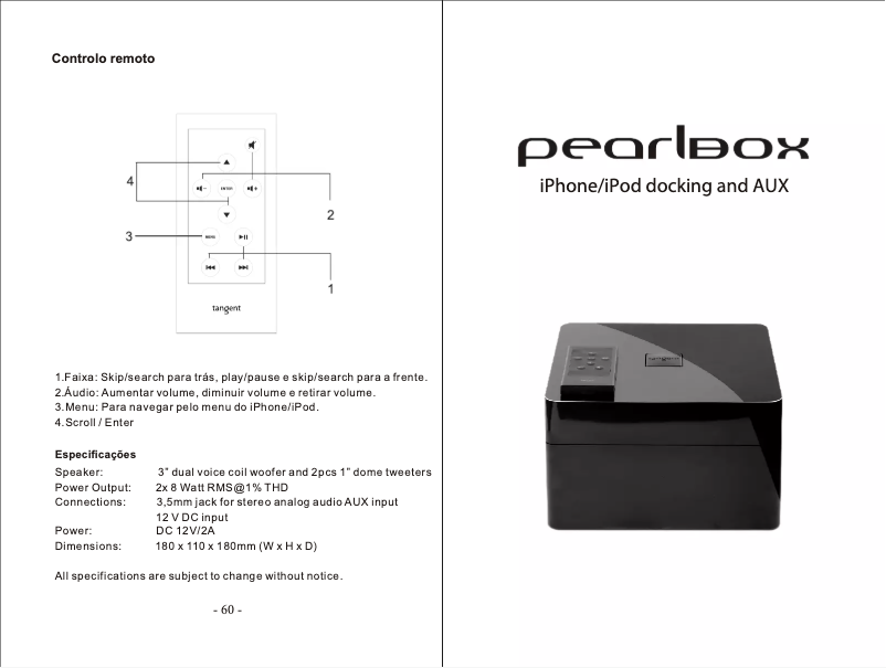 Page 1 de la notice Manuel utilisateur Tangent Pearlbox