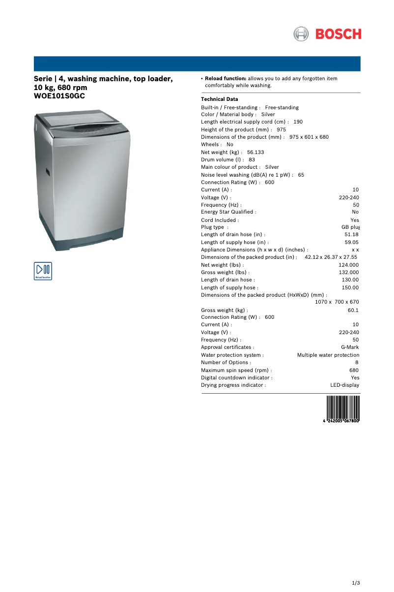 Image de la première page du manuel de l'appareil WOE101S0GC