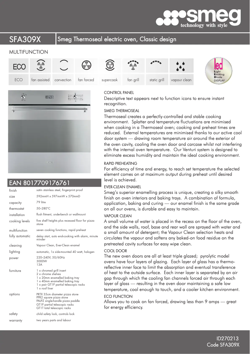 Page n°1 - Fiche technique Smeg SFA309X