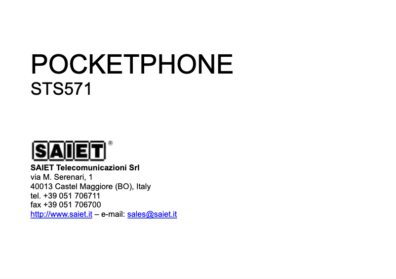 Page n°1 - Manuel utilisateur Saiet Pocketphone STS571