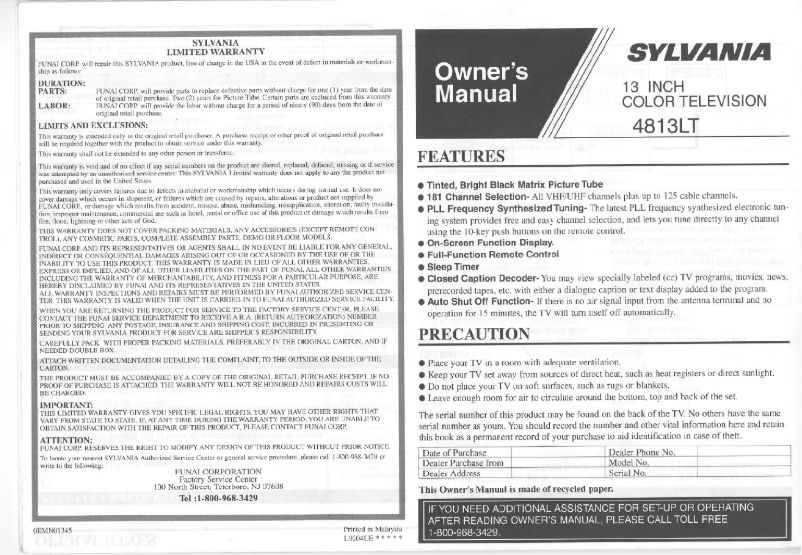 Page 1 de la notice Manuel utilisateur Sylvania 4813LT