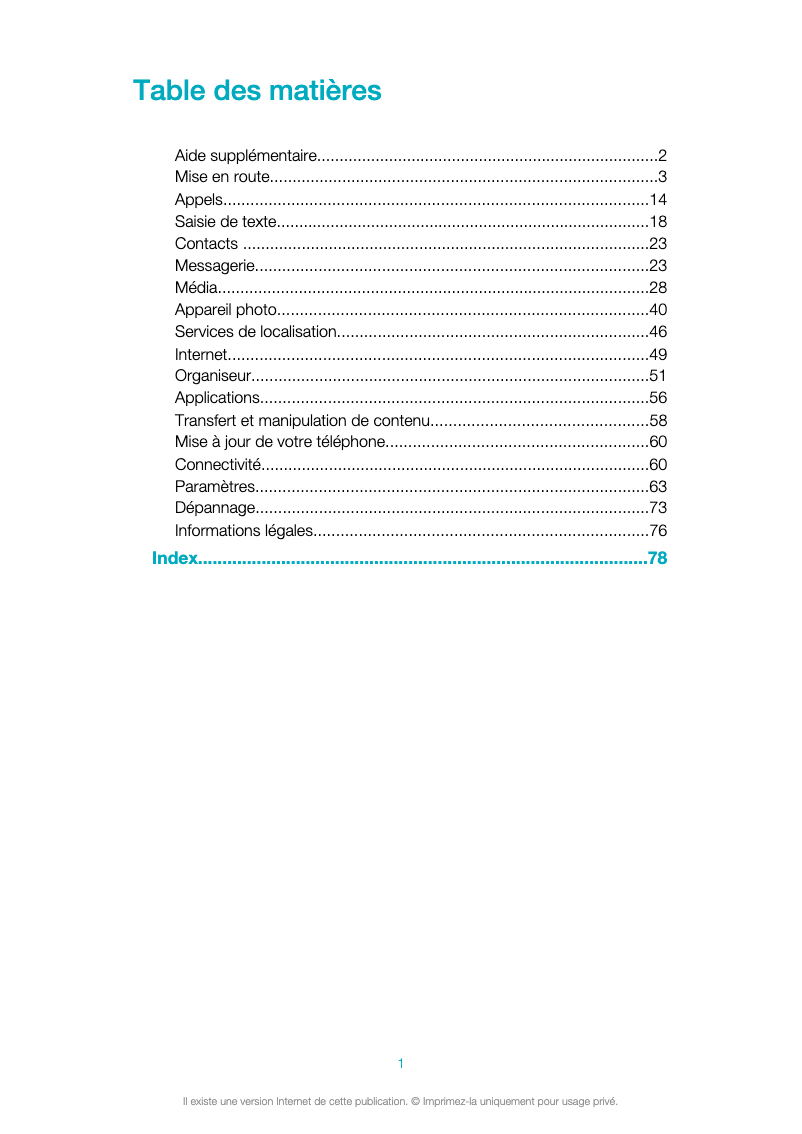 Page 1 de la notice Manuel utilisateur Sony Ericsson Vivaz