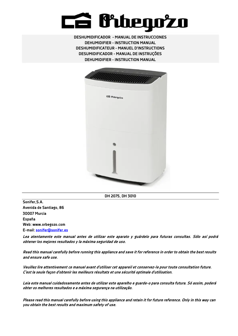 Page n°1 - Manuel utilisateur Orbegozo DH 2075