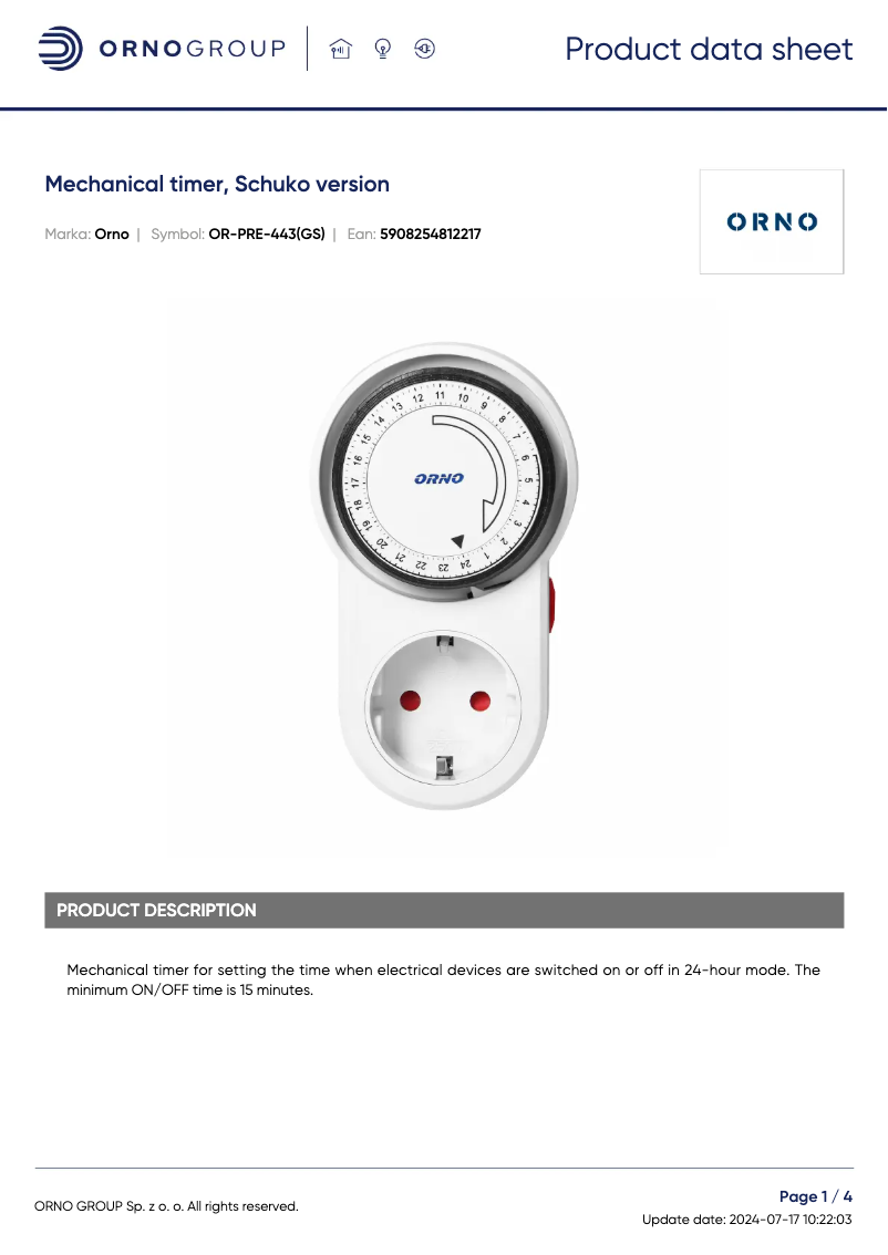 Página 1 del manual Ficha técnica ORNO OR-PRE-443
