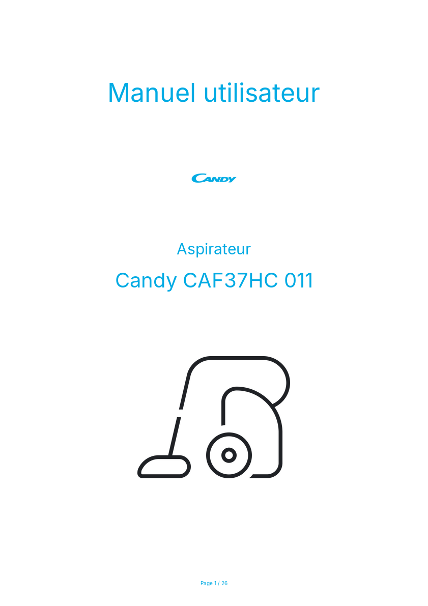 Page n°1 - Manuel utilisateur Candy CAF37HC 011
