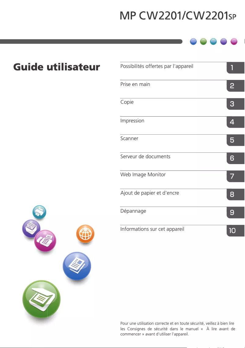 Image de la première page du manuel de l'appareil MP CW2201SP