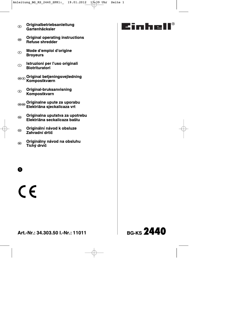 Page 1 de la notice Mode d'emploi Einhell BG-KS 2440