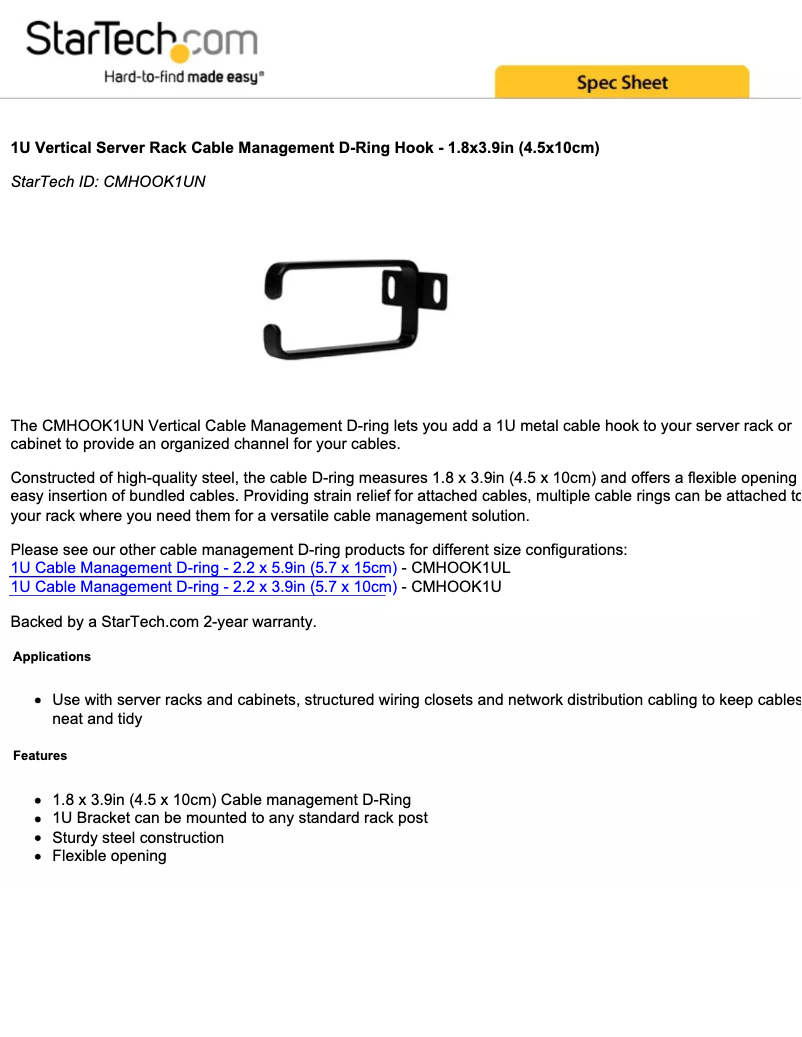 Page 1 de la notice Manuel utilisateur StarTech.com CMHOOK1UN