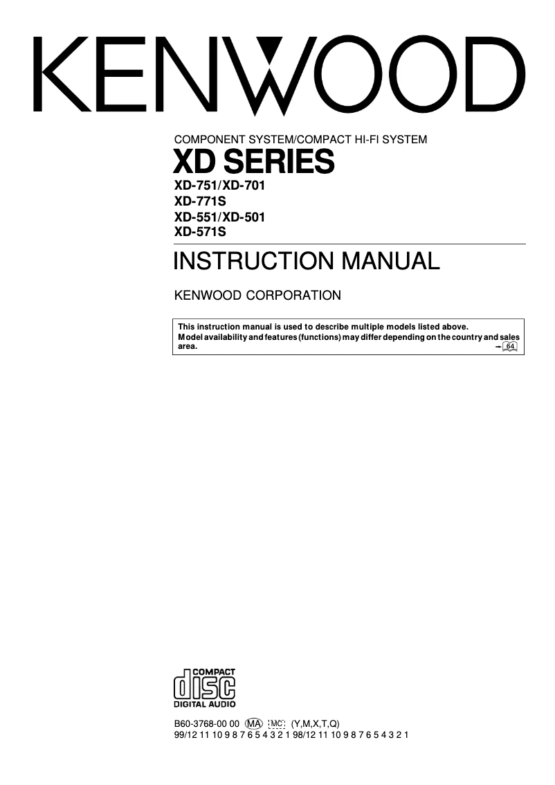 Page n°1 - Manuel utilisateur Kenwood XD-751