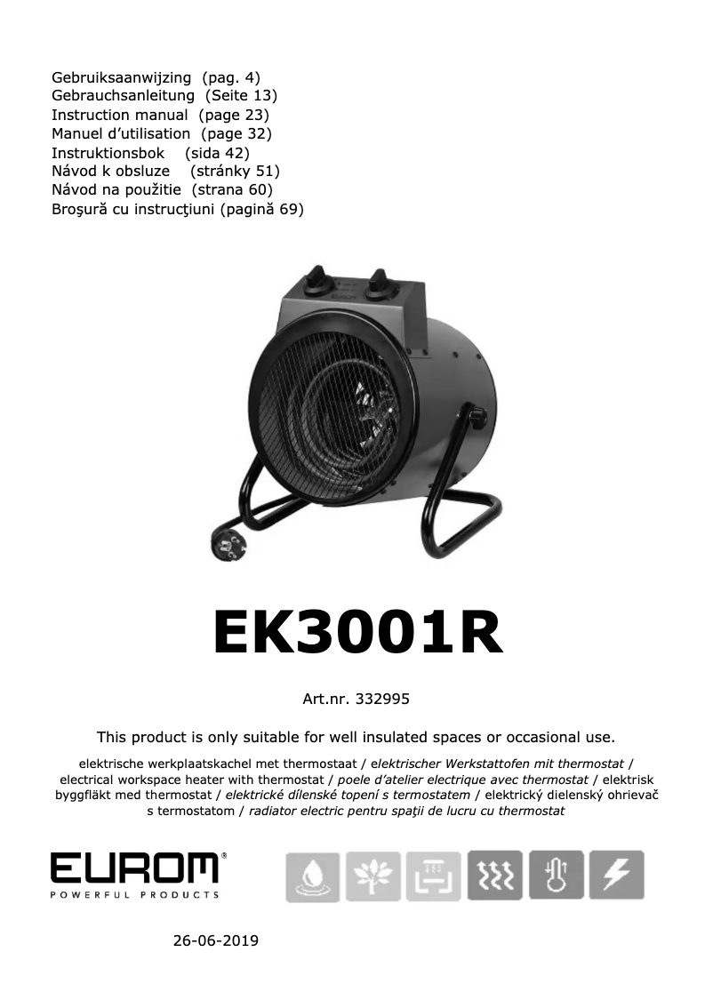 Page 1 de la notice Manuel utilisateur Eurom EK3001R