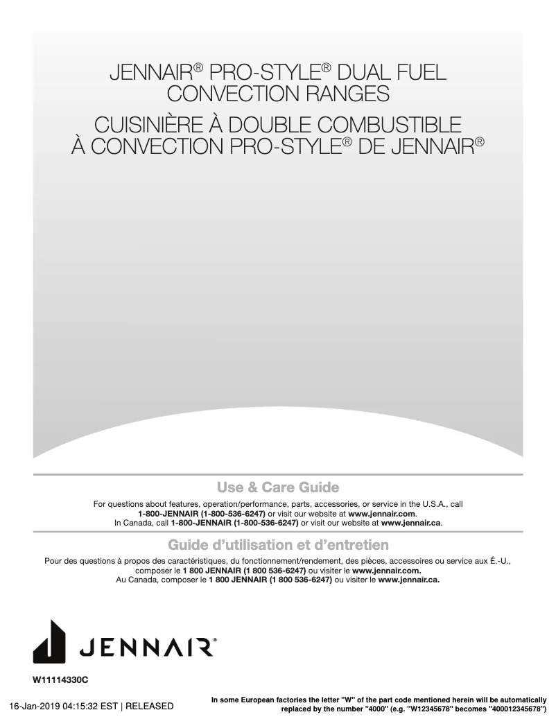 Page 1 de la notice Manuel utilisateur JennAir JGRP548HL