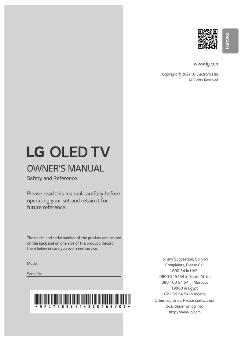 Page 1 de la notice Manuel utilisateur LG OLED83C26LA