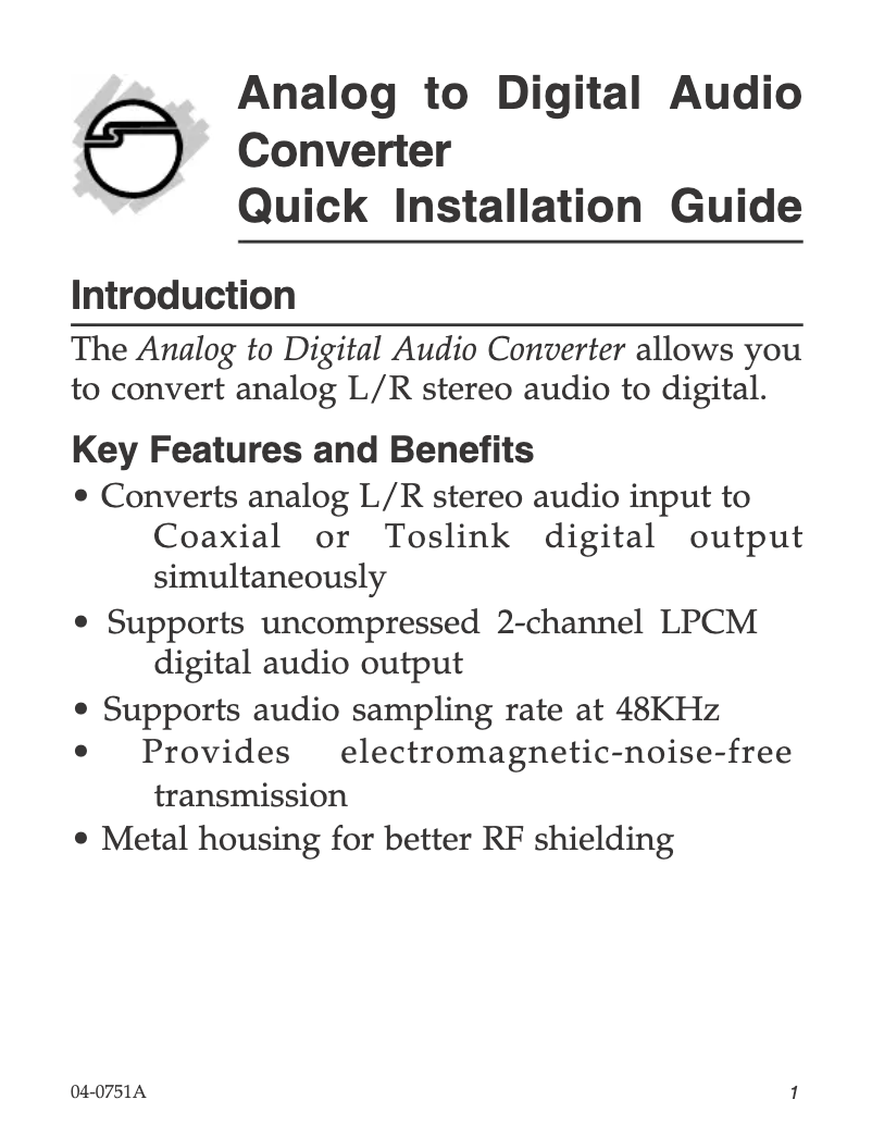 Page n°1 - Manuel utilisateur Siig CE-CV0111-S1