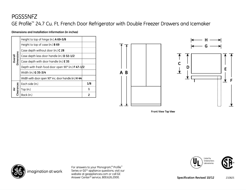 Page 1 de la notice Fiche technique GE PGSS5NFZSS