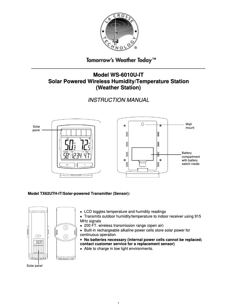 Image de la première page du manuel de l'appareil WS-6010U-IT