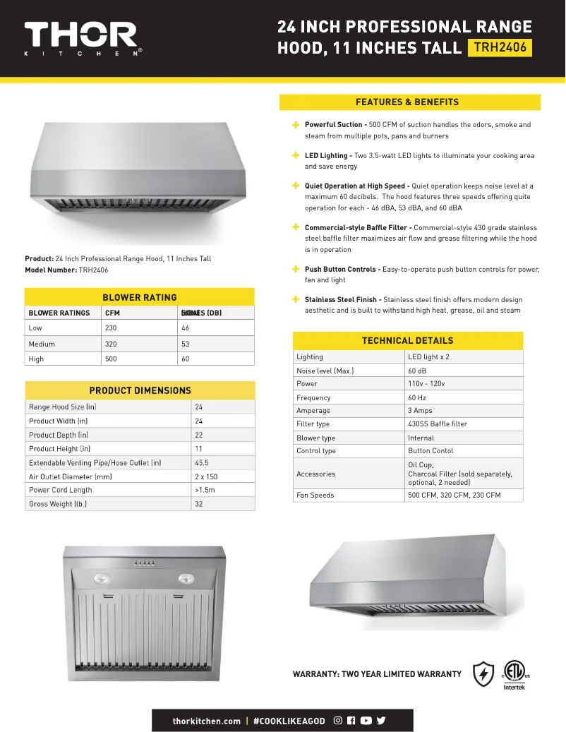 Page 1 de la notice Fiche technique Thor TRH2406