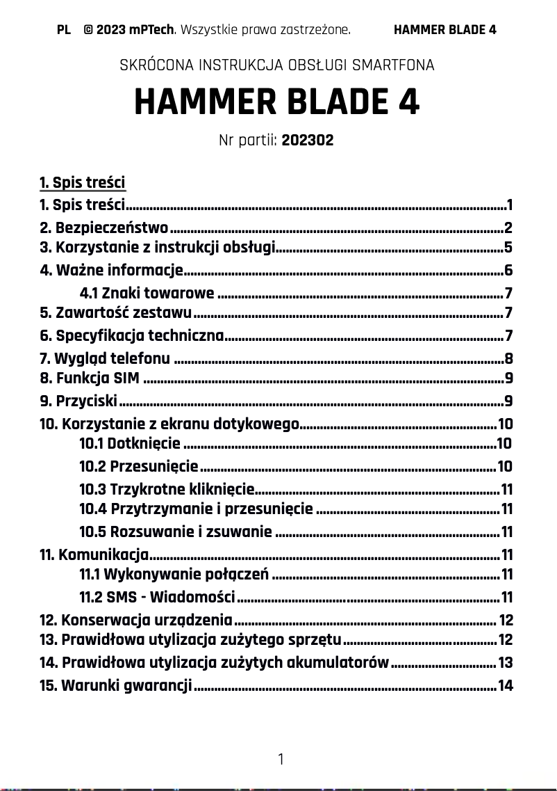 Page 1 de la notice Manuel utilisateur Hammer Blade 4