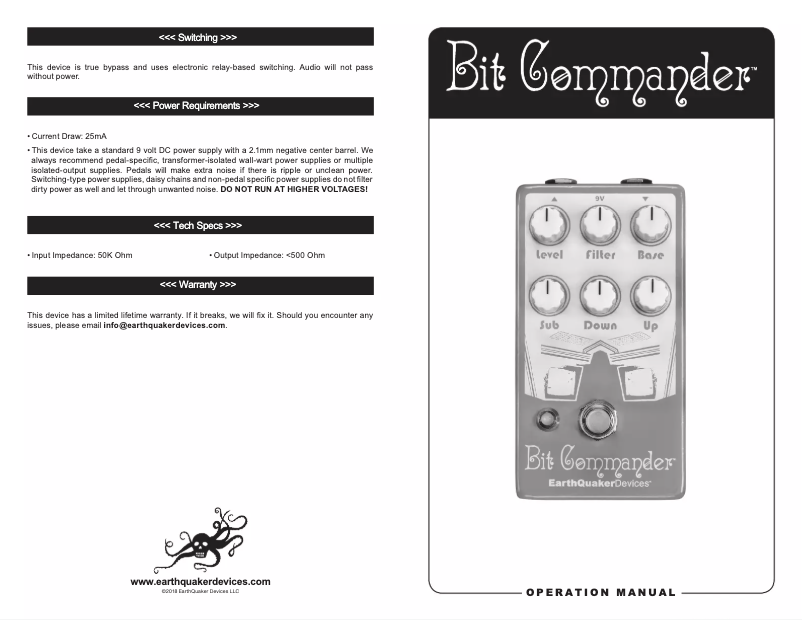 Page 1 de la notice Manuel utilisateur EarthQuaker Devices Bit Commander