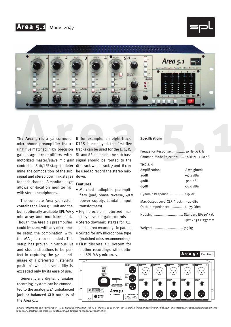 Page 1 de la notice Manuel utilisateur SPL Area 5.1
