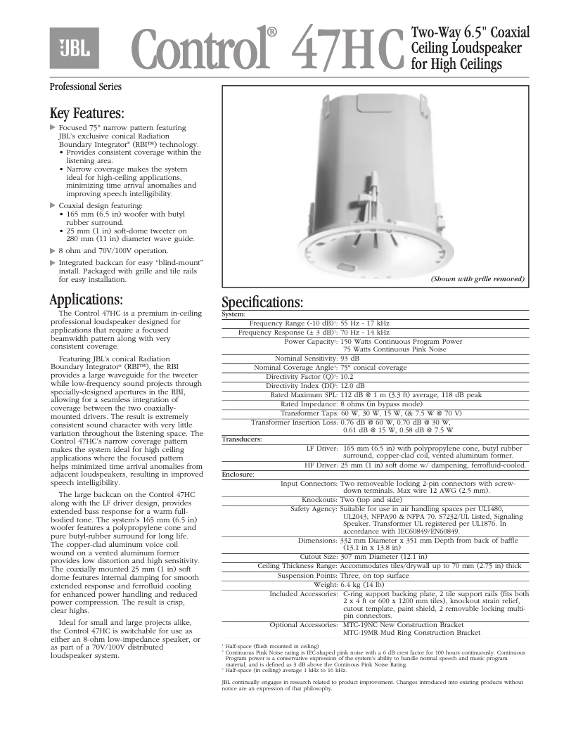 Page n°1 - Brochure JBL Control 47HC