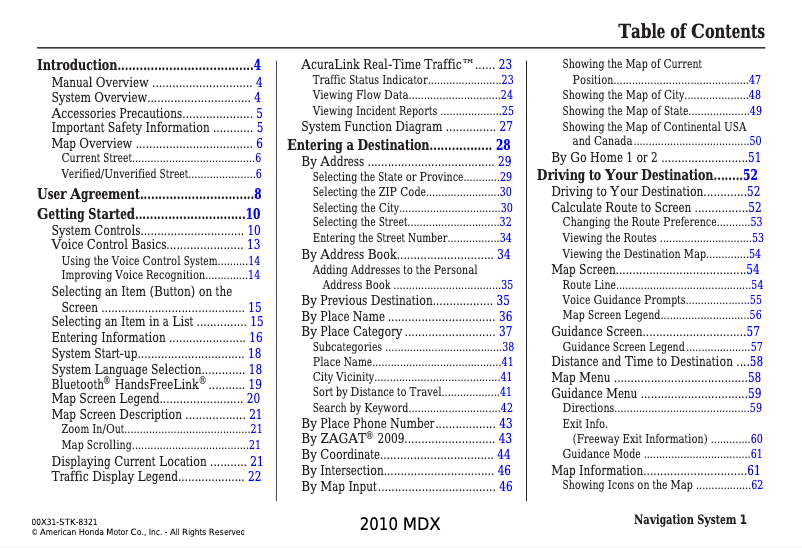 Page 1 de la notice Manuel utilisateur Acura MDX (2010)