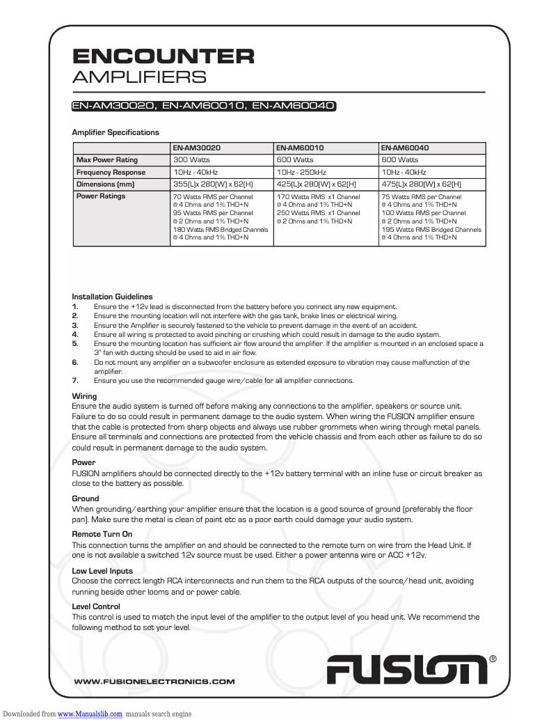 Page 1 de la notice Manuel utilisateur Fusion EN-AM30020