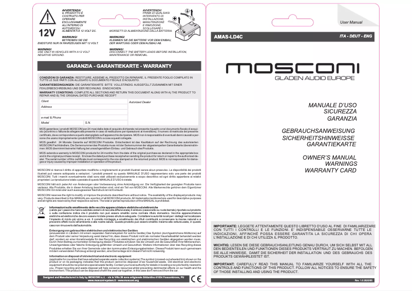 Page 1 de la notice Manuel utilisateur Mosconi AMAS LD4C