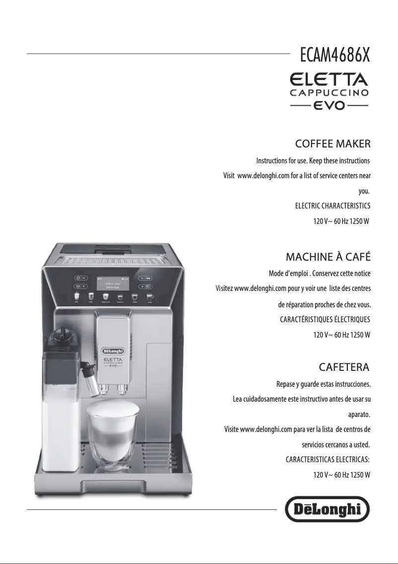Page n°1 - Manuel utilisateur DeLonghi Eletta Cappuccino EVO ECAM 46.860.B