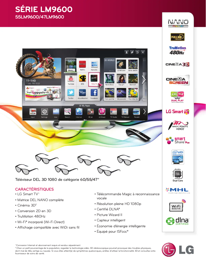 Page 1 de la notice Fiche technique LG 47LM9600