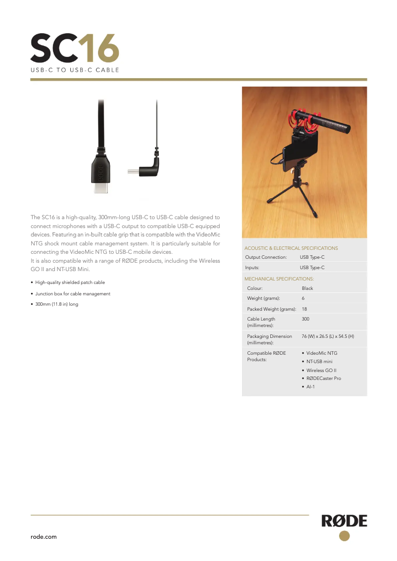 Page 1 de la notice Manuel utilisateur Røde SC16