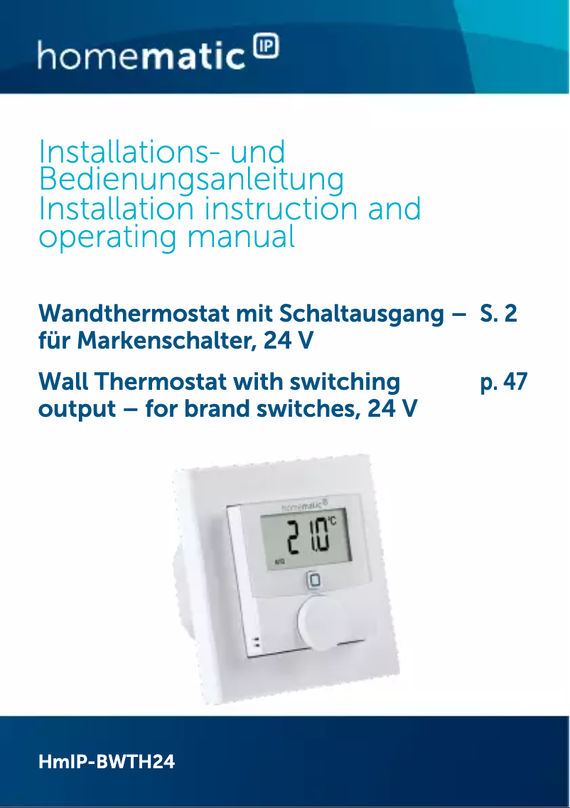 Page 1 de la notice Manuel utilisateur Homematic IP HmIP-BWTH24