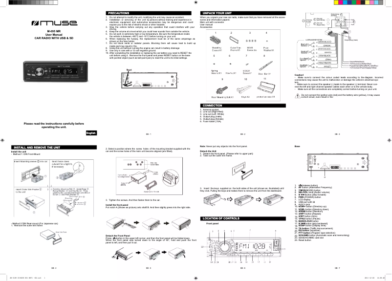 Page 1 de la notice Manuel utilisateur Muse M-095 MRW