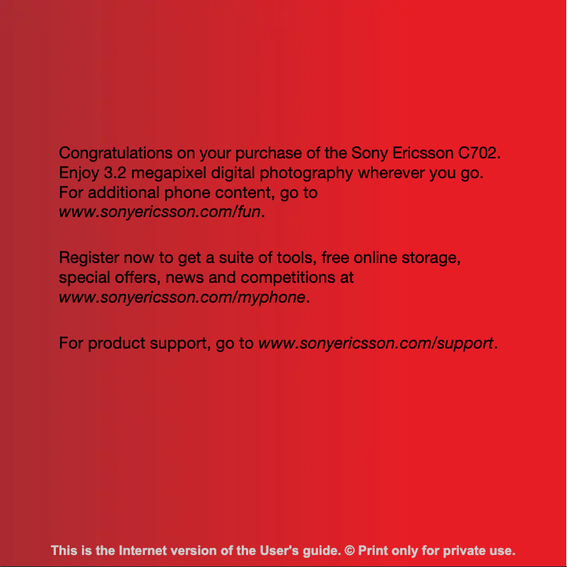 Imagen de la primera página del manual del dispositivo Ericsson Cybershot C702