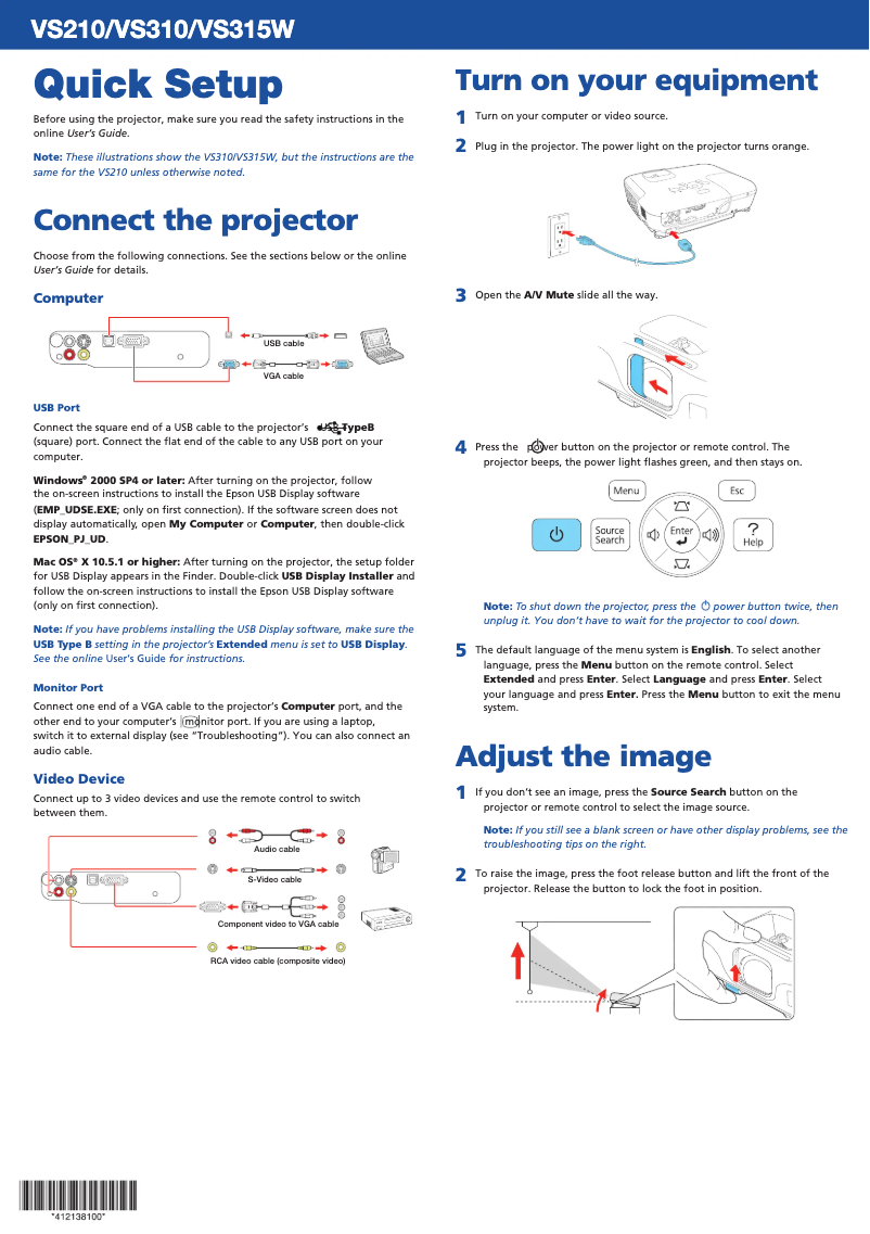 Image de la première page du manuel de l'appareil VS210