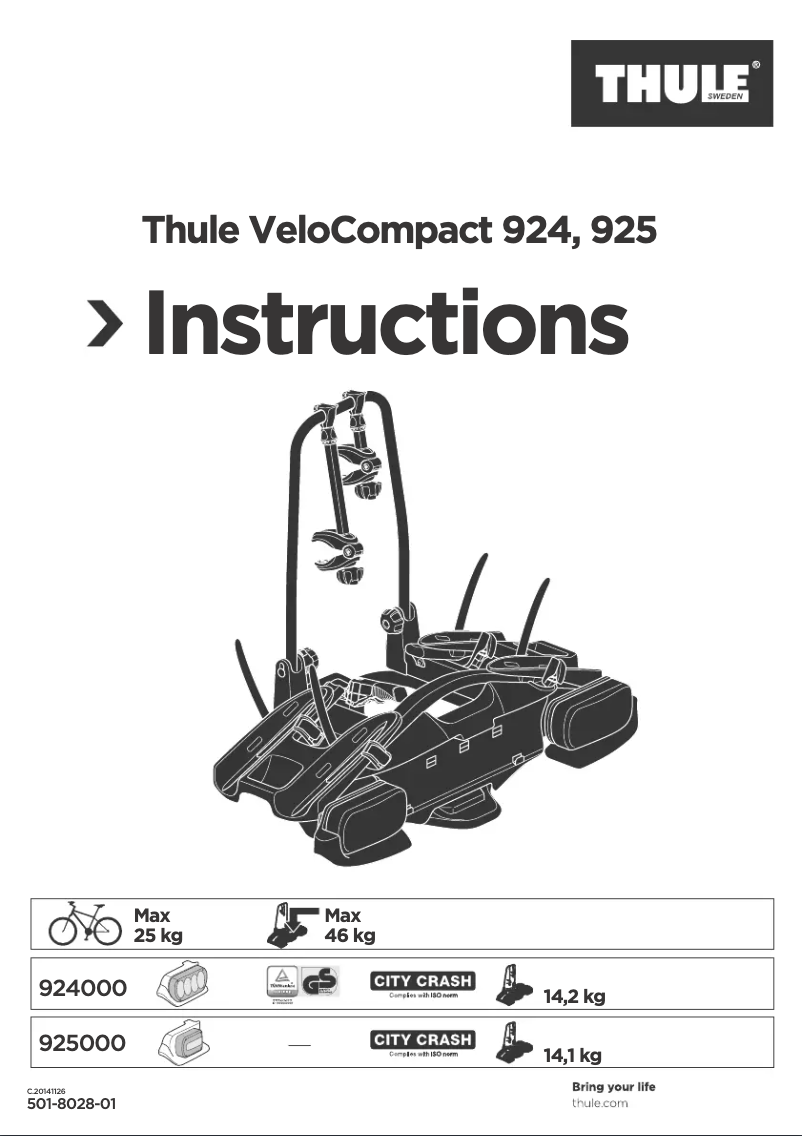 Page 1 de la notice Manuel utilisateur Thule VeloCompact 925