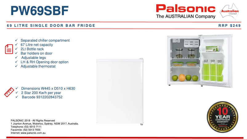 Page n°1 - Fiche technique Palsonic PW69SBF