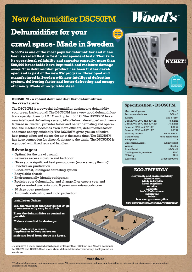 Página 1 del manual Ficha técnica Wood's DSC50FM