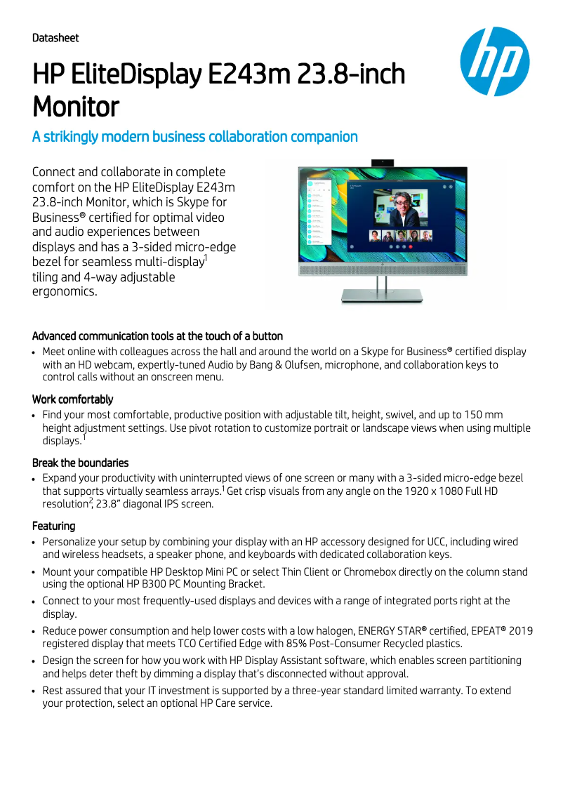 Image de la première page du manuel de l'appareil EliteDisplay 243m