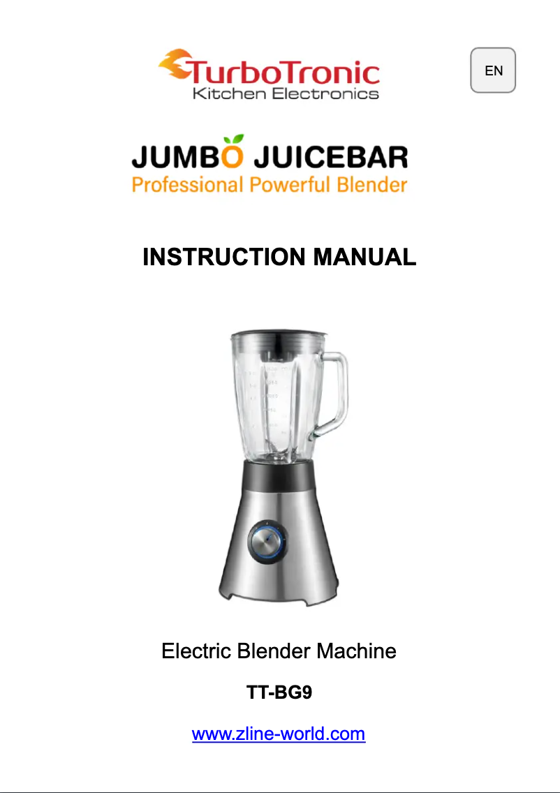 Page 1 de la notice Manuel utilisateur TurboTronic Jumbo Juicebar TT-BG9