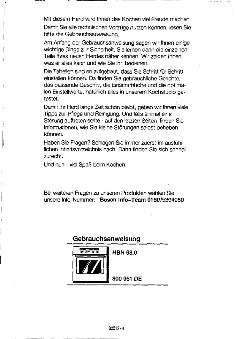 Page 1 de la notice Manuel utilisateur Bosch HBN68S0