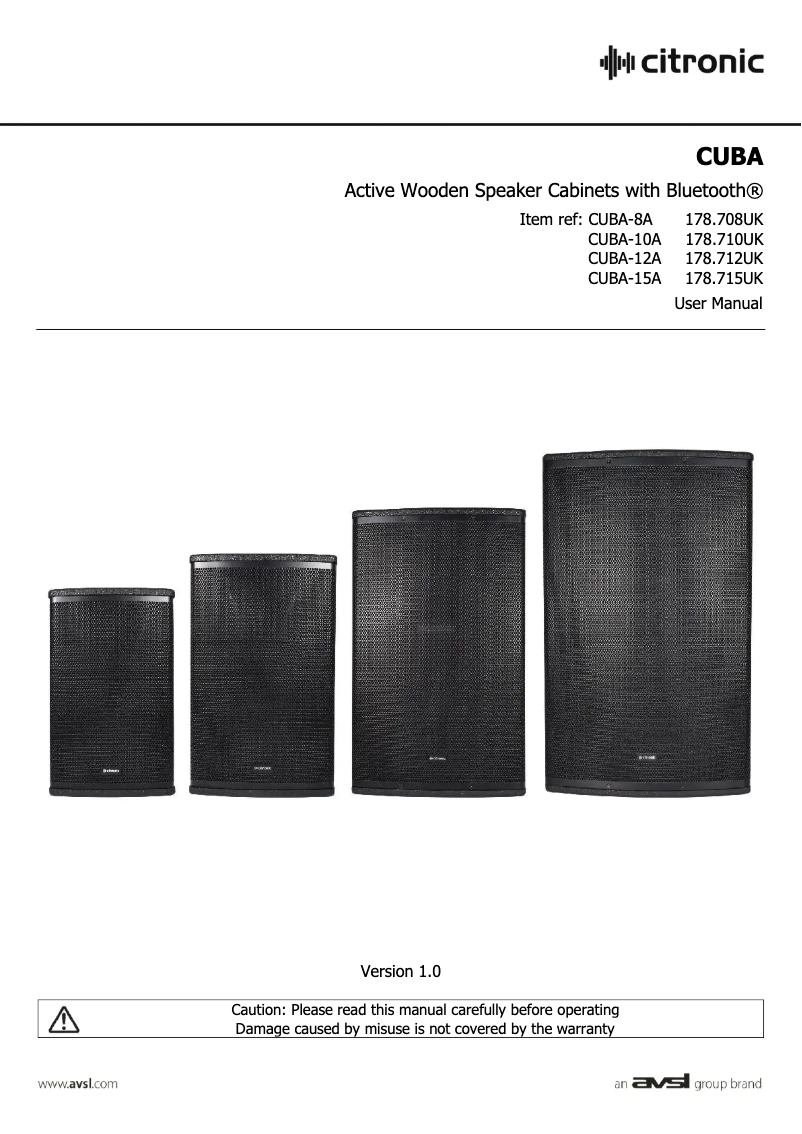 Page 1 de la notice Manuel utilisateur Citronic CUBA-12A