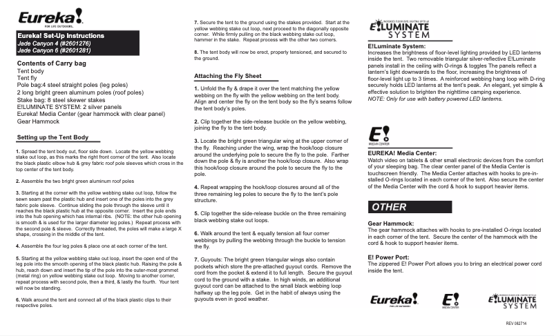 Page 1 de la notice Manuel utilisateur Eureka Jade Canyon 6