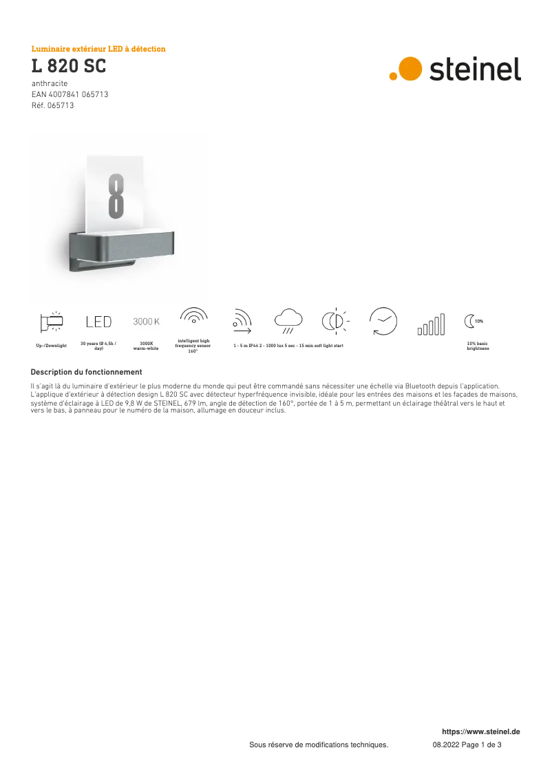 Page n°1 - Fiche technique Steinel L 820 SC