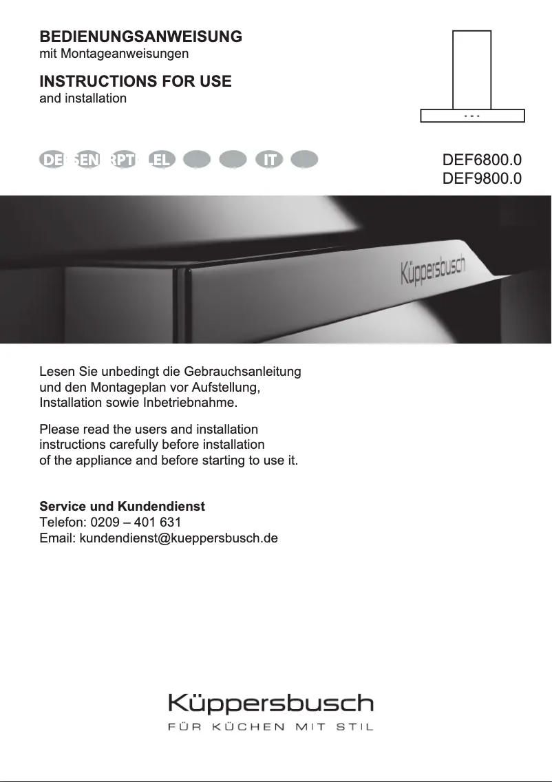 Image de la première page du manuel de l'appareil DEF9800.0E