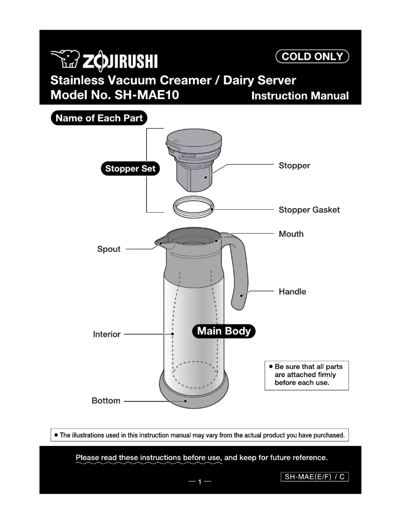 Page n°1 - Manuel utilisateur Zojirushi SH-MAE10