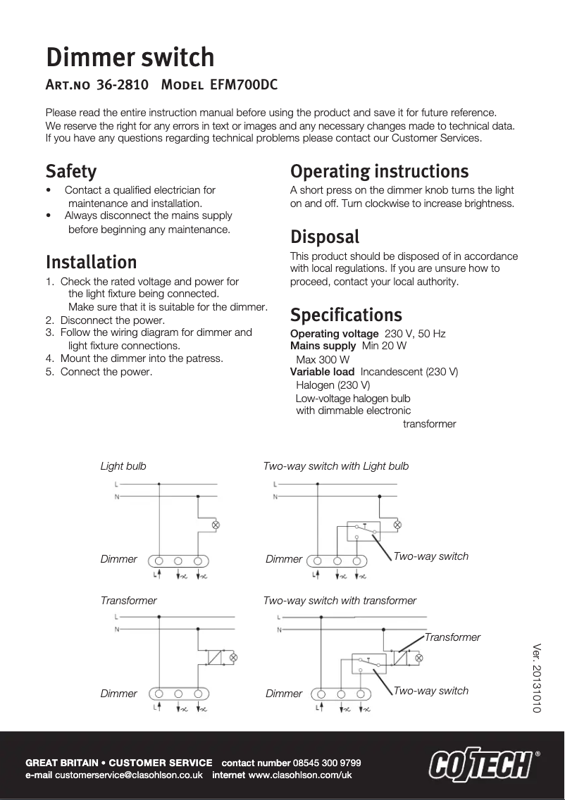 Page n°1 - Manuel utilisateur Cotech EFM700DC